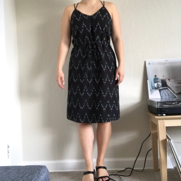 LOFT Black Strappy Patterned Summer Dress - Picture 2 of 5